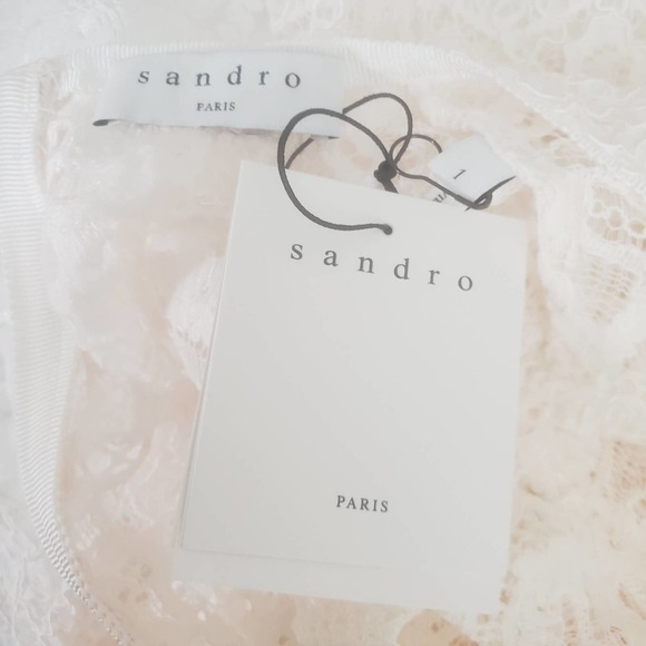 Sandro Paris Alycia Guipure Lace Scalloped Victorian Blouse Nude White NWT Small - Picture 10 of 14